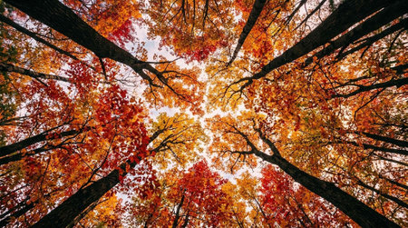 Autumn leaves in the forest. Colorful autumn trees in the forest.