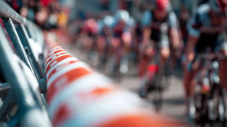 Cyclists at the finish line of a cycling race, blurred background