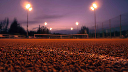 Sunset on a tennis court. Blurred background, selective focus.