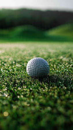 Golf ball on green grass ready to be shot by golf player