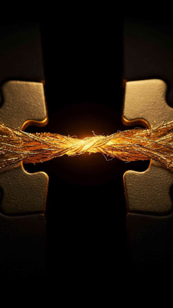golden puzzle pieces on black background, 3d illustration, horizontal