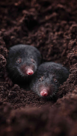Mole in the soil, close-up of a mole