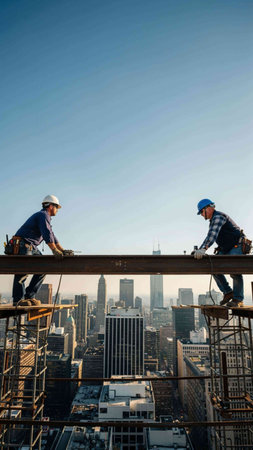 Construction workers on the roof of a skyscraper in New York City