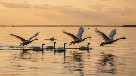 swan on blue lake water in sunny day, swans on pond, nature series