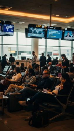 Passengers in Frankfurt Airport. Frankfurt Airport is the main international airport of Frankfurt, Germany.