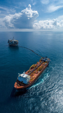 Aerial view of oil and gas tanker ship in the sea.