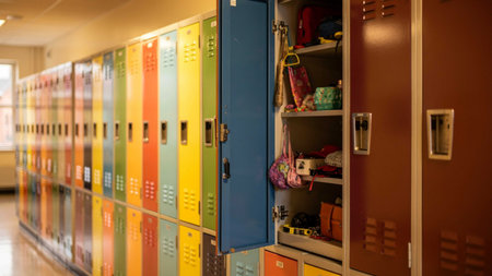 Colorful lockers in a school corridor. Selective focus.