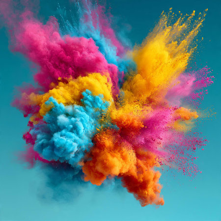 Explosion of colored powder on a blue background. 3d rendering