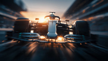 Racing car on track at sunset. Speed and motion blur.