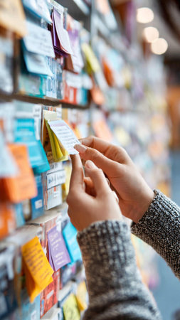 Female customer choosing post-it notes in post-it shop.