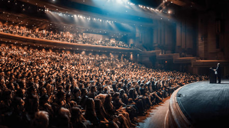 Audience listens to the concert in the auditorium of the theater