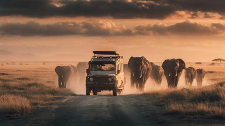 Elephants in Amboseli National Park in Kenya, Africa