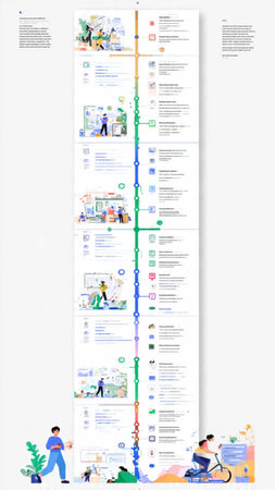 One page website design template with people walking around. Vector illustration.