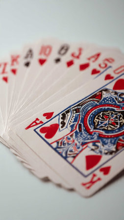 Playing cards on a white background, close-up, top view
