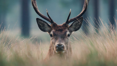 Close up of a red deer stag during rutting season.