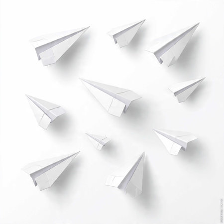 Paper plane isolated on the white background. 3D illustration. Top view.