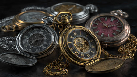 Vintage pocket watch on a dark background. Close-up.