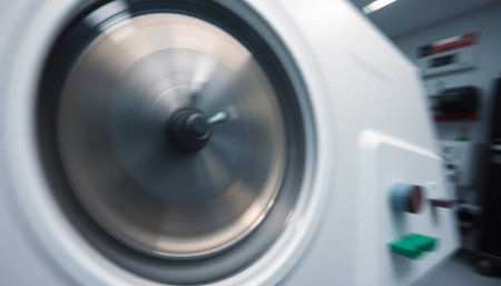 Closeup of washing machine in modern laundry room. Blurred background