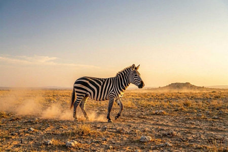 Plains zebra, Equus quagga, single mammal running, South Africa