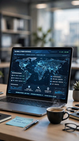 Global Communication Connection Networking Concept. Global communication concept on laptop screen