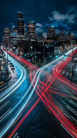 Traffic in downtown Los Angeles, California, United States of America.