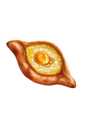 Fried egg. Watercolor illustration of fried egg on white background. Khachapuri in Adjarian style.の写真素材