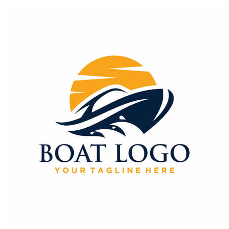 Boat and Sea Logo Sign Designのイラスト素材
