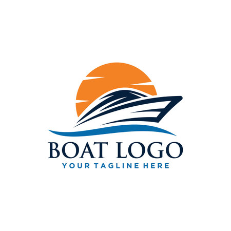Boat and Sea Logo Sign Designのイラスト素材
