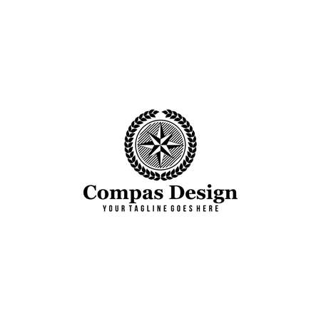 Vintage monochrome marine label with navigational compass isolated vector illustrationのイラスト素材
