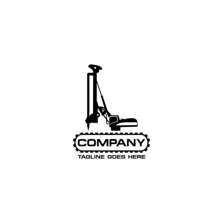 Excavator construction logo design, excavator logo element heavy equipment work. transportation vehicle mining.のイラスト素材