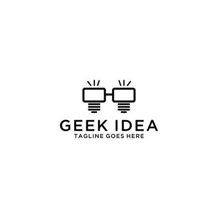 Geek idea logo template. Light bulb in glasses. Vector illustration. Concept for education application, creative business, schools, internet stores, develop firms and other.のイラスト素材