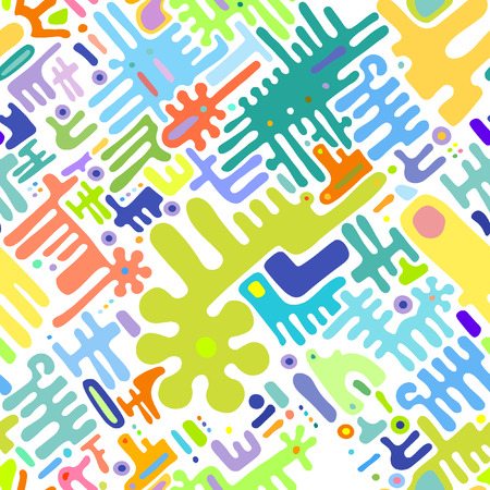 Toy background of repeating children mechanism, fun gears, designer plastic parts device. Vector elements maze, blocks. Mechanical construction for nursery, room, wall, interior. Toy seamless pattern.のイラスト素材