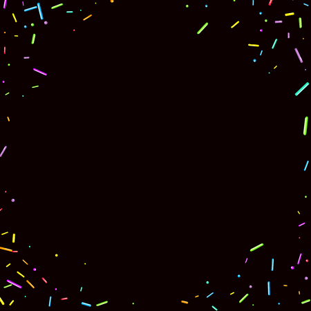 Sprinkles grainy. Sweet confetti on chocolate glaze background. Cupcake, donuts, dessert, sugar, bakery background. Vector Illustration sprinkles grainy holiday, party, birthday, invitation.のイラスト素材