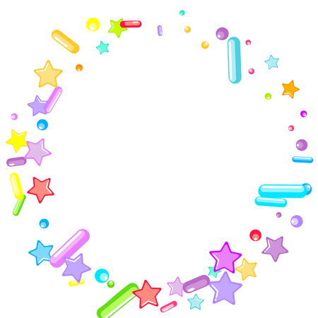 Sprinkles grainy. Cupcake donuts, dessert, sugar, bakery background. Sweet confetti on white chocolate glaze background. Vector Illustration sprinkles holiday designs, party, birthday, invitation.のイラスト素材