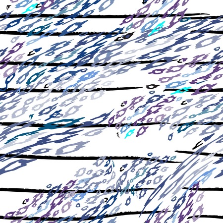 Leopard Print. Modern Stripes Motif. Black White Stripe on Tropical Animal Seamless Pattern. Exotic Summer Wildlife Print. Trending Seamless Pattern. Leopard Modern Endless Repeat Vector Background.のイラスト素材