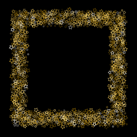 Gold Glitter Stars. Luxury Shiny Confetti. Scattered little sparkle. Flash glow silver, elements. Random magic tiny light. Gold stellar fall black background. New Year, Christmas Vector illustration.のイラスト素材