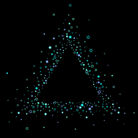 Blue, cyan, turquoise glitter stars, shiny confetti. Scattered little sparkling, glitter elements. Random stellar falling on black background. New Year Christmas background. Vector illustration.のイラスト素材