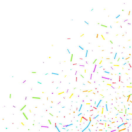 Sprinkles grainy. Cupcake donuts, dessert, sugar, bakery background. Sweet confetti on white chocolate glaze background. Vector Illustration sprinkles holiday designs, party, birthday, invitation.のイラスト素材