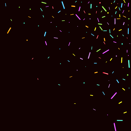 Sprinkles grainy. Sweet confetti on chocolate glaze background. Cupcake, donuts, dessert, sugar, bakery background. Vector Illustration sprinkles grainy holiday, party, birthday, invitation.のイラスト素材