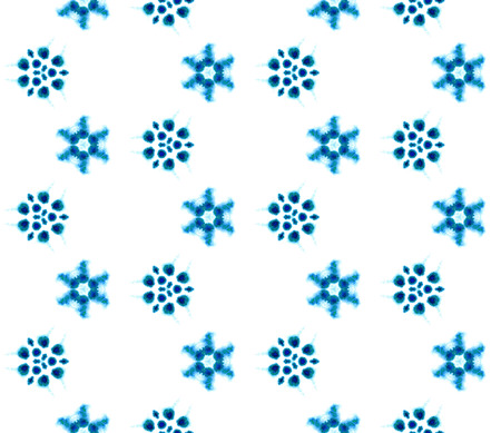 Blue Geometric Watercolor. Surface Textile. Seamless Pattern. Hand Drawn. Blur Brush Texture. Blue...