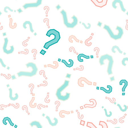 Quiz seamless pattern. Question marks, doubt, faq background. Simple endless repeating motif. Poll, survey, interrogation, query background. Template for opinion poll, public poll Vector illustration.のイラスト素材