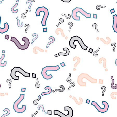 Quiz seamless pattern. Question marks, doubt, faq background. Simple endless repeating motif. Poll, survey, interrogation, query background. Template for opinion poll, public poll Vector illustration.のイラスト素材