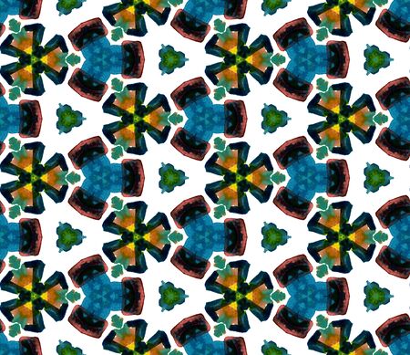 Tribal Texture. Hand Drawn Painted. Spanish, Talavera, Tunisian, Turkish Seamless Pattern. Geo Surface. Traditional Old Linen. Green, Brown Motif. Medallion Element.の写真素材