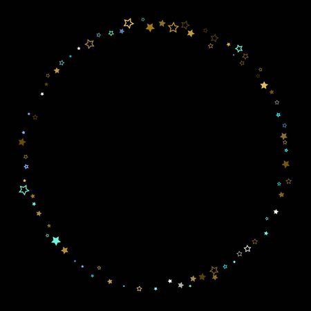Stars Confetti. Gold, Blue stars, shiny confetti.
 Scattered little sparkling, glitter star. Random stellar falling on black background. New Year Christmas background. Vector illustration.のイラスト素材