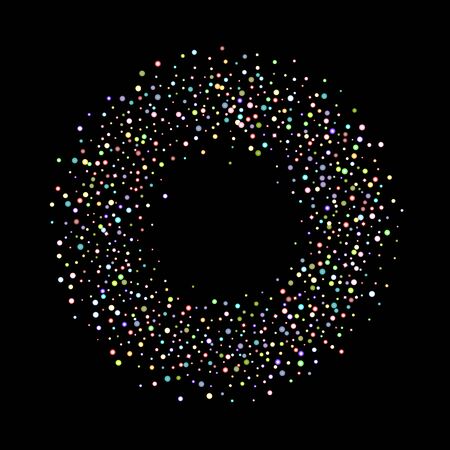 Glitter Iridescent Stars. Holographic Sparkle Fall Confetti. Rainbow Sprocket, Shiny Little, Balls, Circles. Random Stellar Falling Black Background. New Year Scattered Christmas Vector illustration.のイラスト素材
