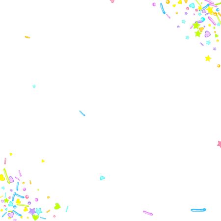 Sprinkles grainy. Cupcake donuts, dessert, sugar, bakery background. Sweet confetti on white chocolate glaze background. Vector Illustration sprinkles holiday designs, party, birthday, invitation.のイラスト素材