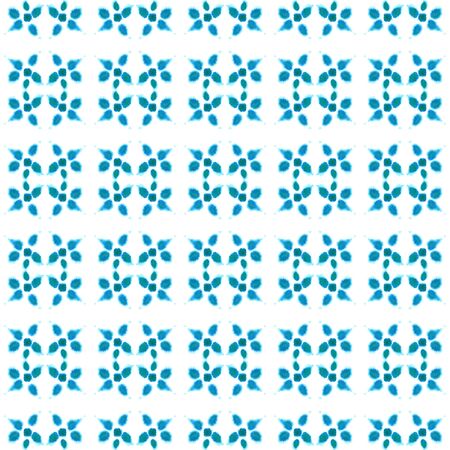 Watercolor Surface. Endless Repeat Painting.  Spots, Ikat, Tie Dye, Batik Ornament. Blue, Cyan,...