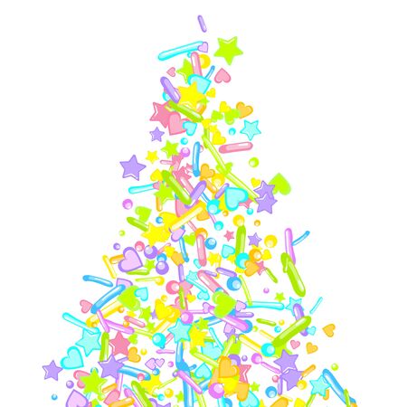 Sprinkles grainy. Cupcake donuts, dessert, sugar, bakery background. Sweet confetti on white chocolate glaze background. Vector Illustration sprinkles holiday designs, party, birthday, invitation.のイラスト素材