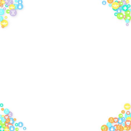 Pharmacy Background. Clinic Backdrop. Random Fall Health Care Icon. Medical Concept. Pharmaceutic Symbols. Colorful Circle Elements on White. Medicine Template. Layout Technology Vector Illustration.のイラスト素材