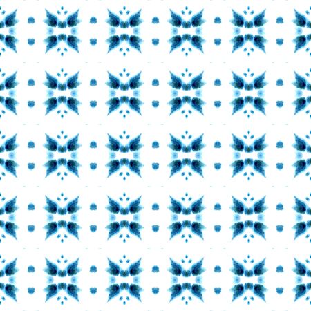 Tribal Art. Endless Repeat Painting.  Texture, Shibori,  Staining Ornament. Blue, Cyan, Turquoise...